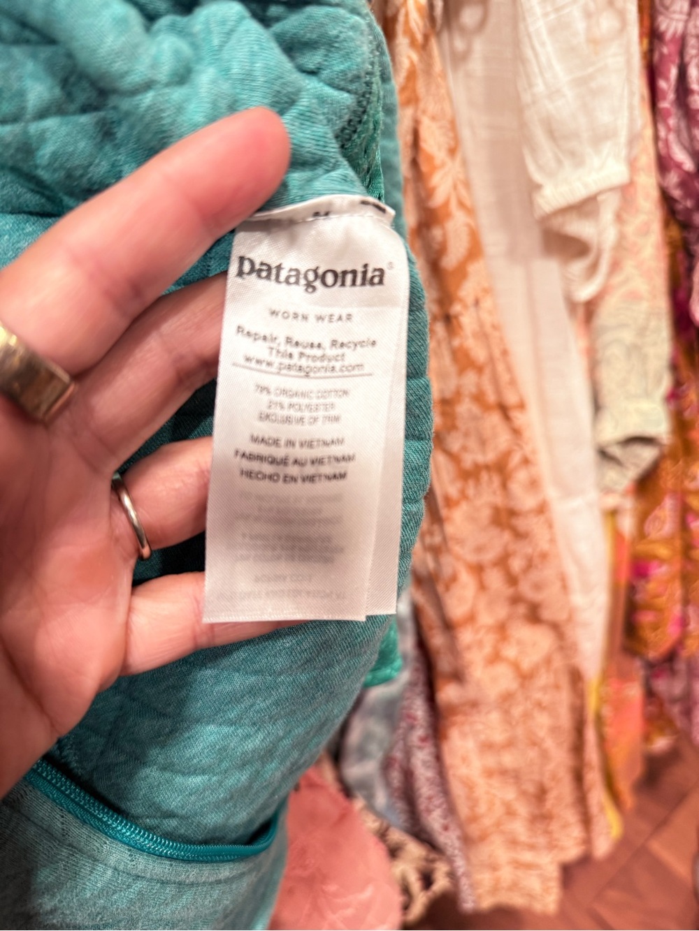 Organic Patagonia Teal Quilted Full-Zip Hoodie - Picture 6 of 8